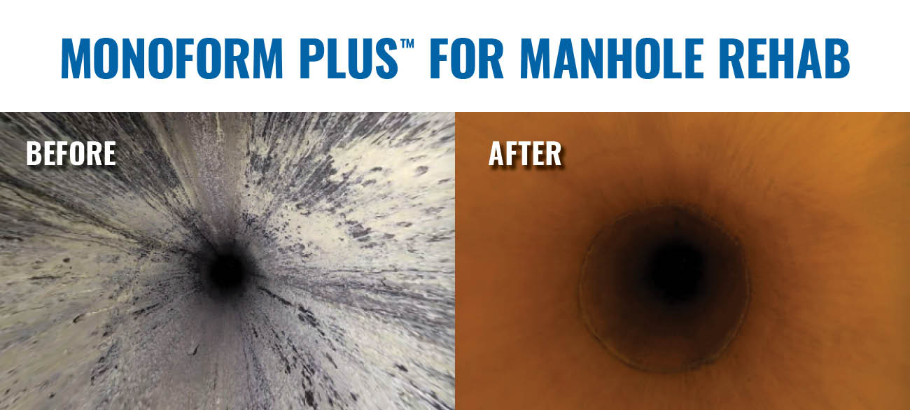 before and after image of monoform PLUS manhole rehabilitation.