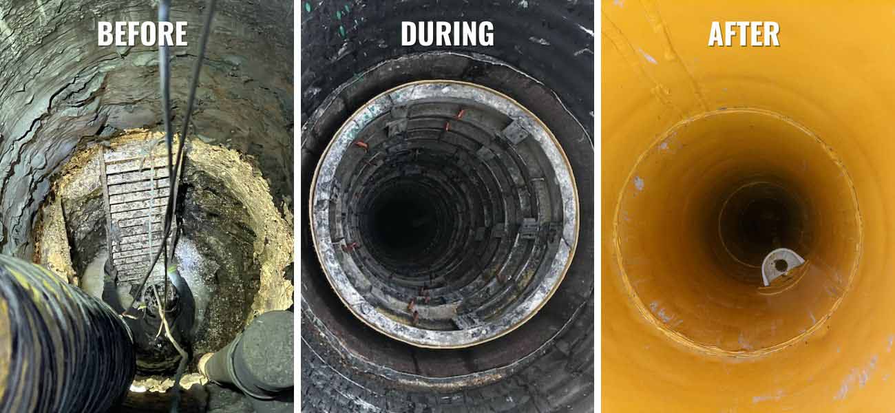 before and after manhole rehabilitation.